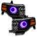 Ford Flex headlights with purple LED halo rings.