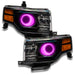 Ford Flex headlights with pink LED halo rings.