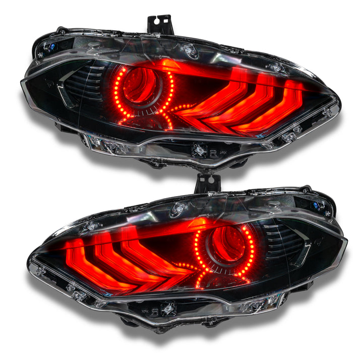 Mustang headlights with red halos and DRL
