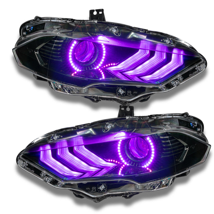Mustang headlights with purple halos and DRL