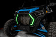 Angled view of Polaris RZR with green DRLs