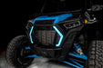Angled view of Polaris RZR with cyan DRLs