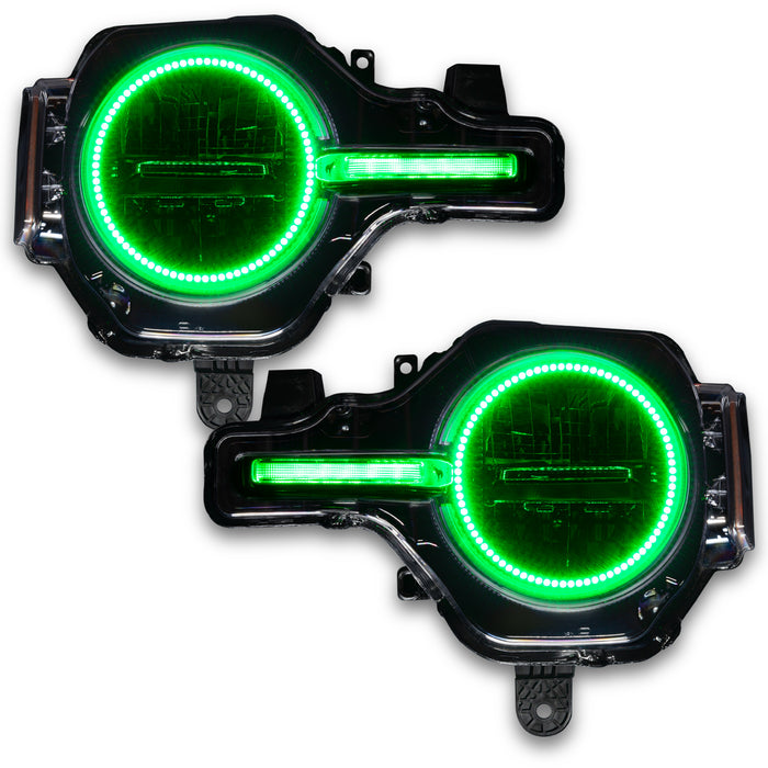 Bronco headlights with green halos and DRL