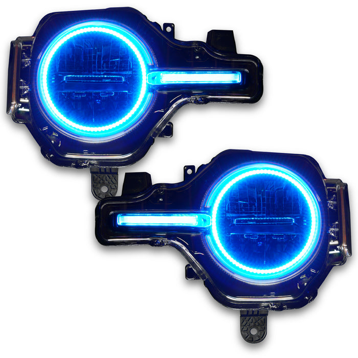 Bronco headlights with cyan halos and DRLs