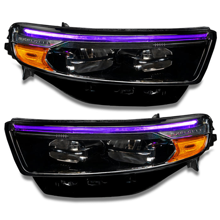 Ford Explorer headlights with purple DRLs