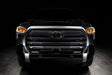 Straight front view of a black Toyota Tundra with amber demon eye projectors.