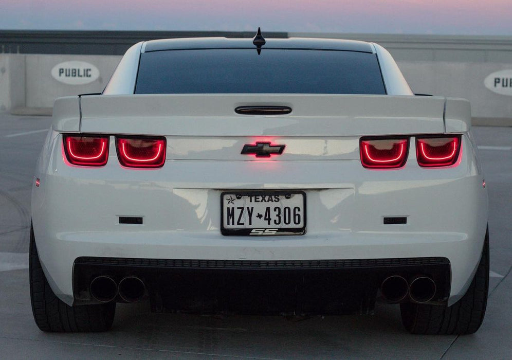 Rear end of a Chevrolet Camaro with Afterburner 2.0 Tail Light halos installed.