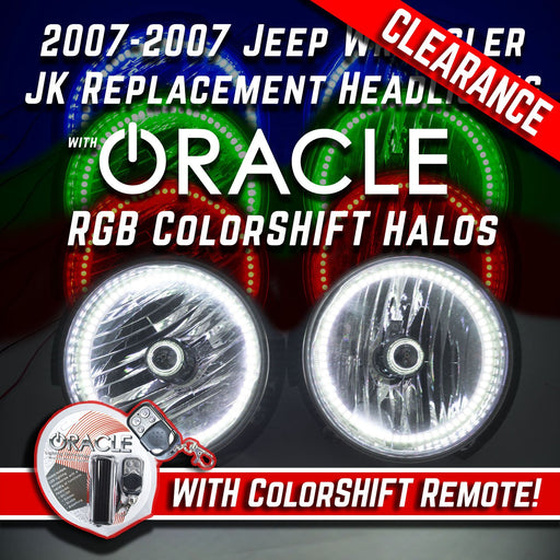 2007-16 Jeep Wrangler Headlights w/ ORACLE ColorSHIFT RGB Halo Kit + Remote