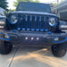 Front end of a Jeep Gladiator JT with white Pre-Runner Style LED Grill Light Kit installed on the front bumper.