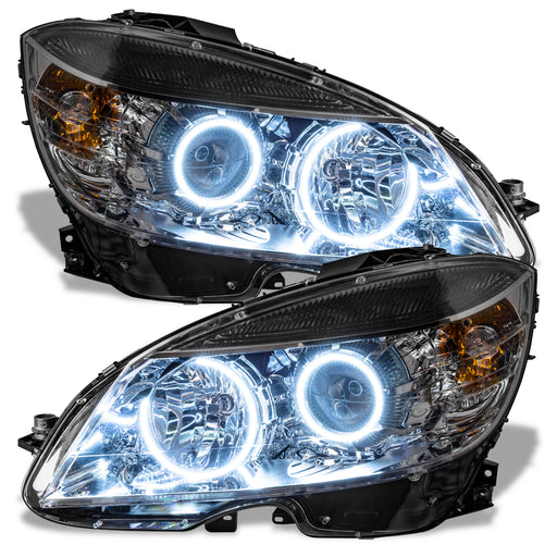 Mercedes-Benz C-Class W204 Headlights with white LED halo rings.