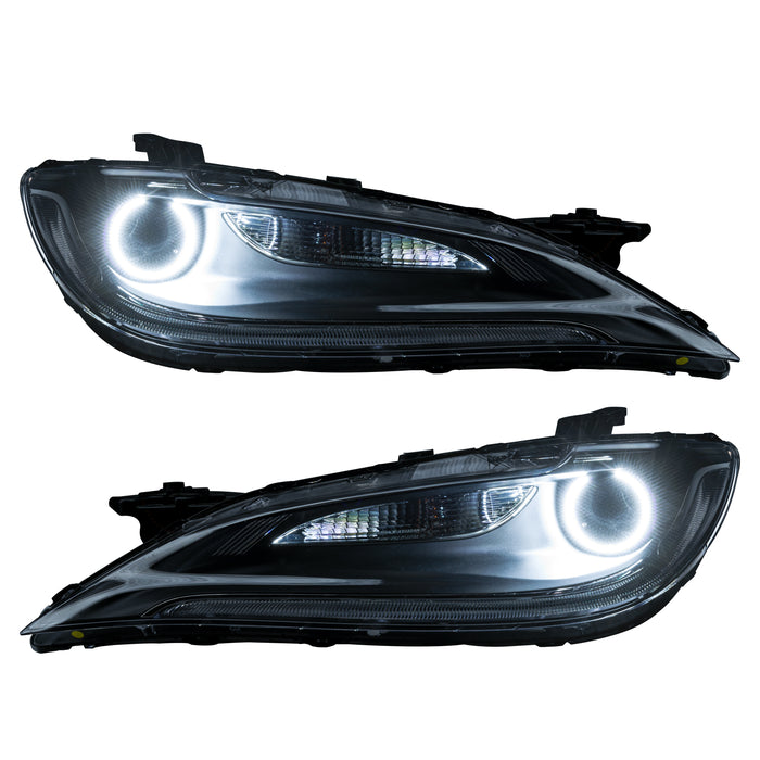 Chrysler 200 headlights with white LED halo rings.