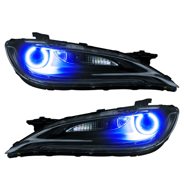 Chrysler 200 headlights with blue LED halo rings.