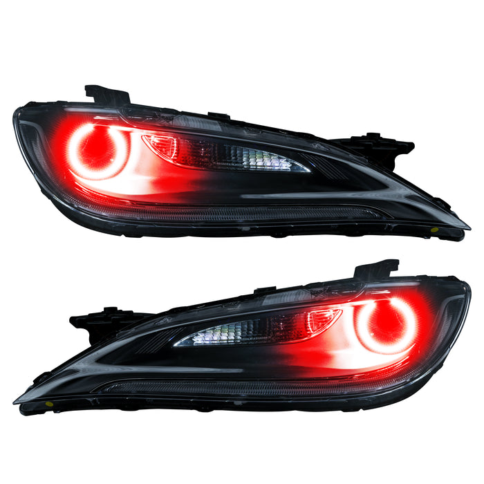 Chrysler 200 headlights with red LED halo rings.