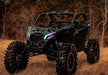 Three quarters view of a Can-Am Maverick X3 with Dynamic ColorSHIFT DRLs.