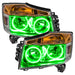 Nissan Armada headlights with green LED halo rings.