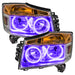 Nissan Armada headlights with purple LED halo rings.