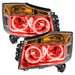 Nissan Titan headlights with red LED halo rings.