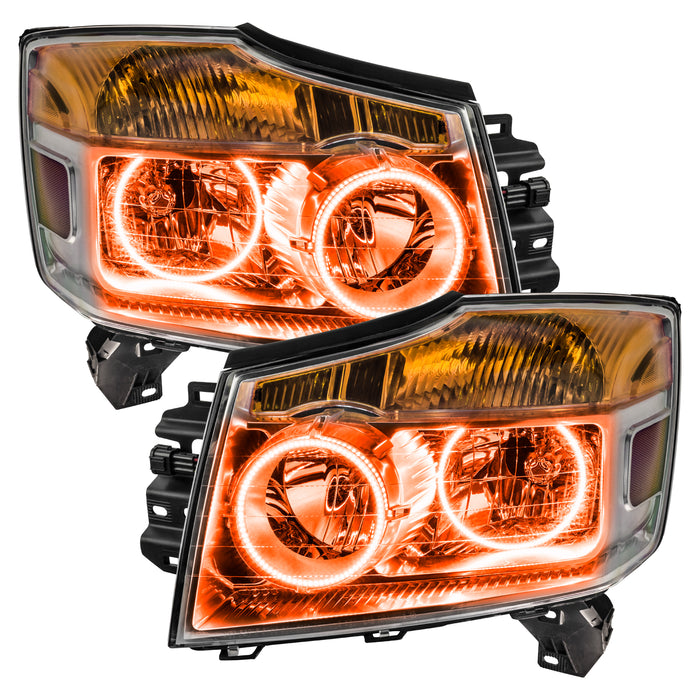 Nissan Titan headlights with amber LED halo rings.
