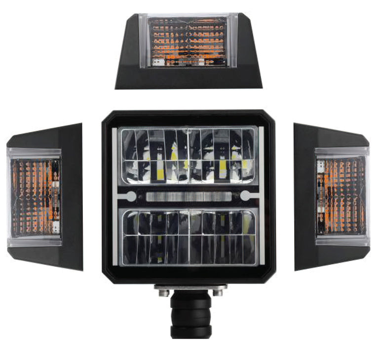Deconstructed view of Multifunction LED Plow Headlight with Heated Lens.
