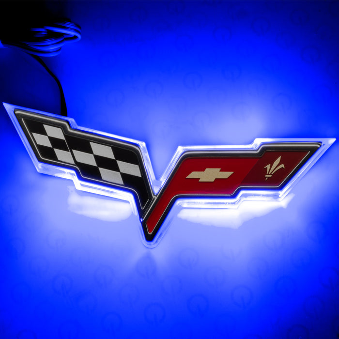 2005-2013 Chevrolet C6 Corvette Illuminated Emblem with blue LEDs.