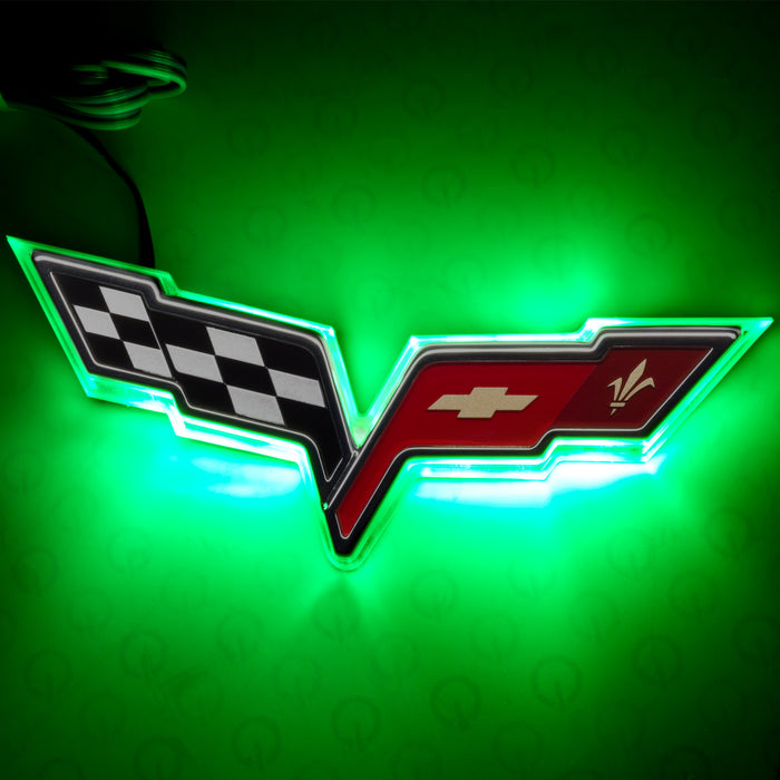 2005-2013 Chevrolet C6 Corvette Illuminated Emblem with green LEDs.
