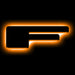 The letter "F" Amber LED Illuminated Letter Badge with matte black finish.