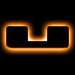 The letter "U" Amber LED Illuminated Letter Badge with matte black finish.