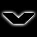 The letter "V" White LED Illuminated Letter Badge with matte black finish.