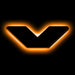 The letter "V" Amber LED Illuminated Letter Badge with matte black finish.