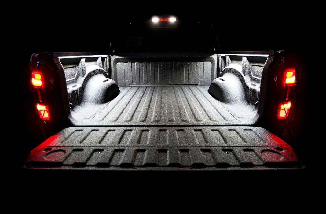 Rear view of LED illuminated truck bed