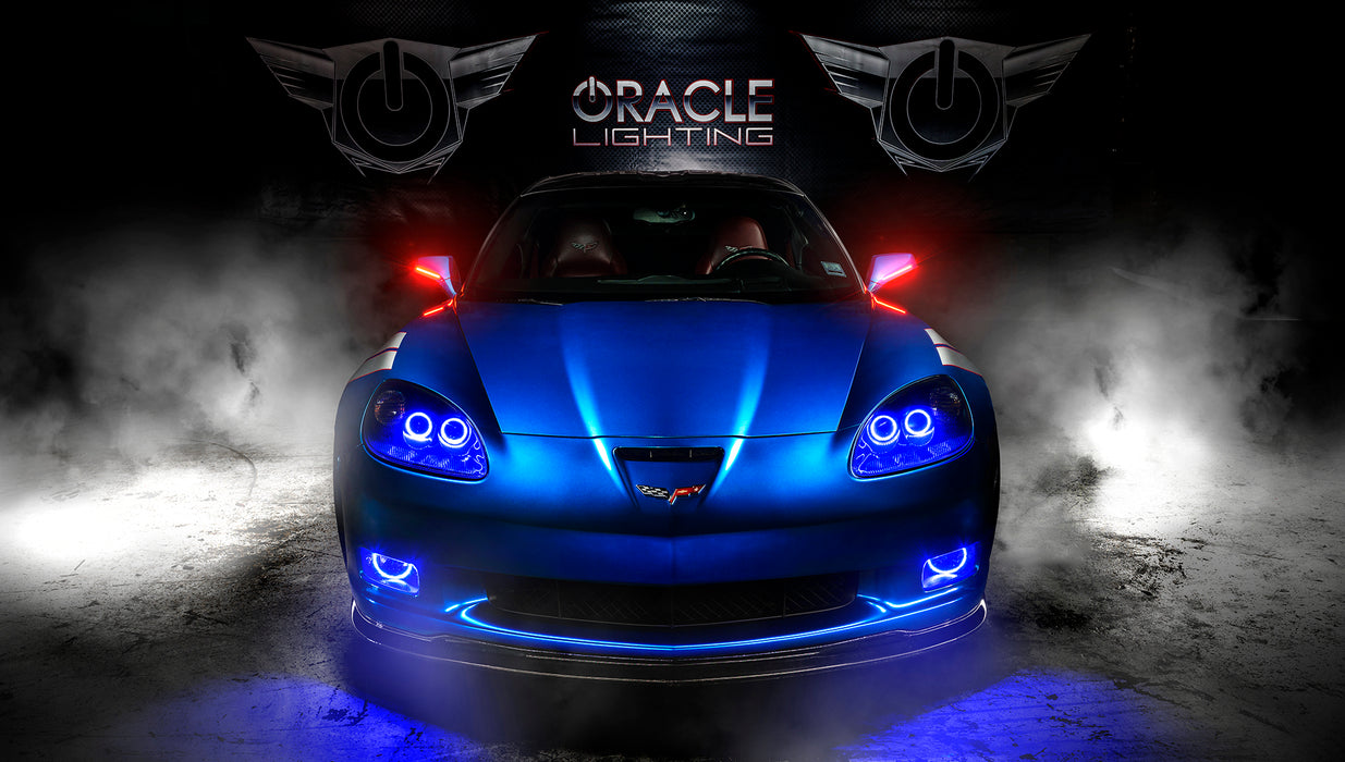 Front view of a C6 Corvette with multiple ORACLE Lighting products installed, including Concept LED Side Mirrors.