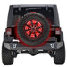 Rear view of a Jeep with LED Illuminated Spare Tire Wheel Ring Third Brake Light installed.