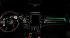 View of a RAM TRX dashboard from the backseat with green LED ambient lighting kit.