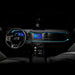 View of a Ford Bronco dashboard from the backseat, with cyan fiber optic lighting installed.