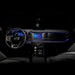 View of a Ford Bronco dashboard from the backseat, with blue fiber optic lighting installed.