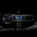 View of a Ford Bronco dashboard from the backseat, with green fiber optic lighting installed.
