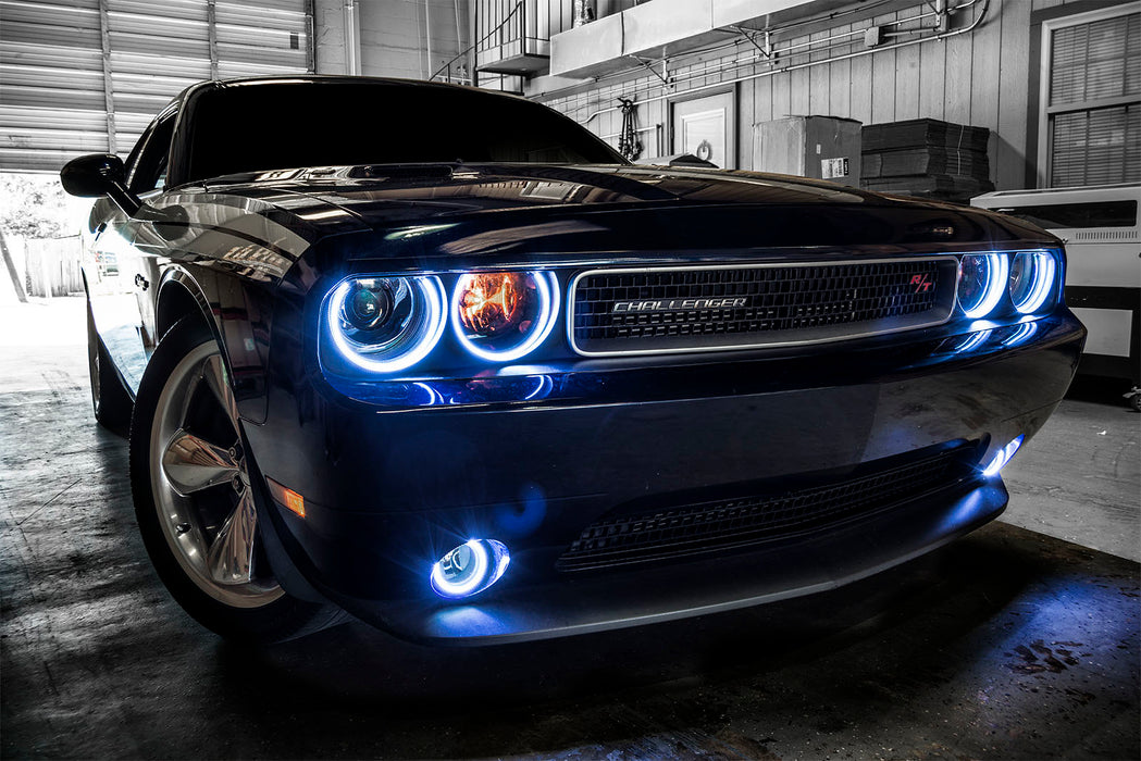 Black challenger with white halo headlights