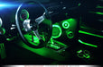Car interior with green ambient LED lighting