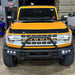 Front view of yellow Ford Bronco with Triple LED Fog Lights.
