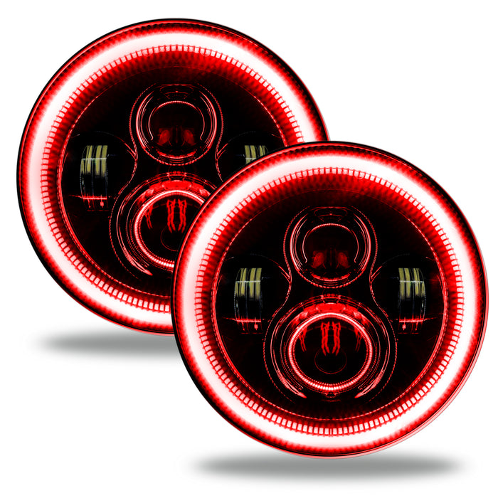 7 High Powered LED Headlights (Pair) - Black Bezel