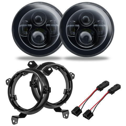 7" High Powered LED Headlights with bezels and harnesses.