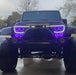 Front end of a Jeep Wrangler with Vector™ Series Grill LED Halo Kit installed.