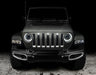 Front end of a Jeep Wrangler JL with white Pre-Runner Style LED Grill Light Kit installed.