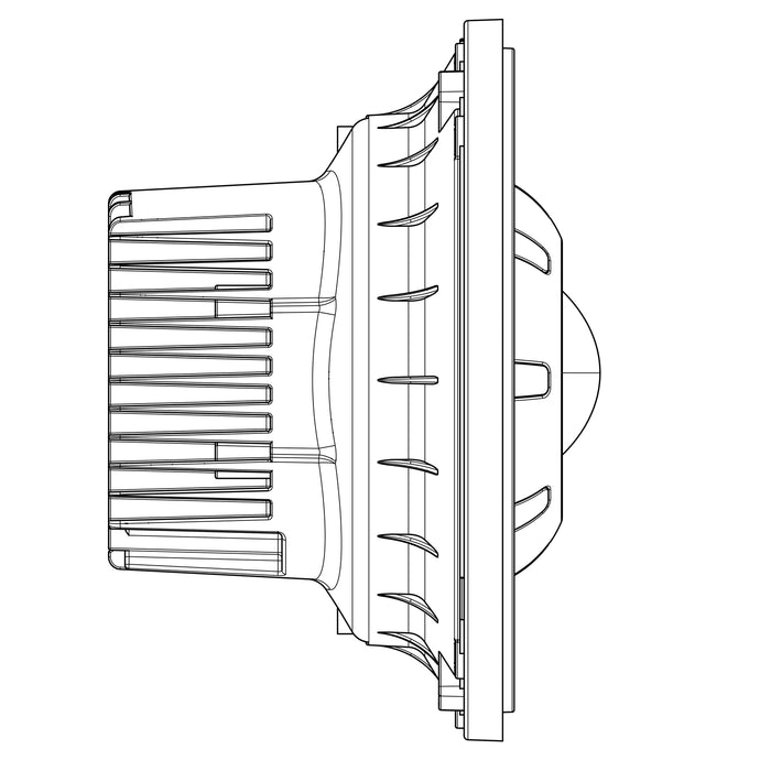 Side view line drawing of a 7" Oculus Headlight.