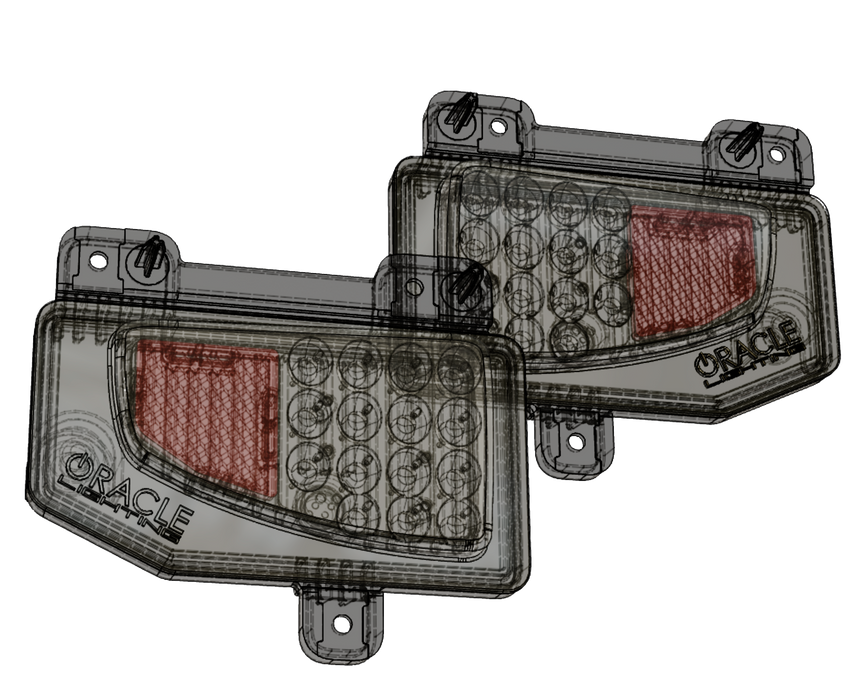 CAD rendering of rear bumper LED reverse lights for Jeep Gladiator JT