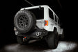 Three quarters view of a Jeep Wrangler JK with flush mount tail lights and brake lights on