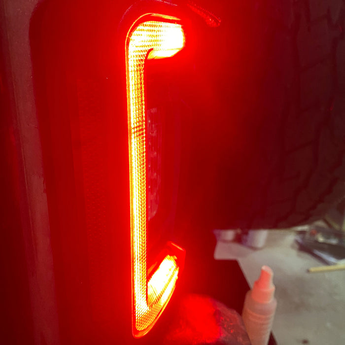 Extreme close up of a Jeep Wrangler JK with flush mount tail lights installed