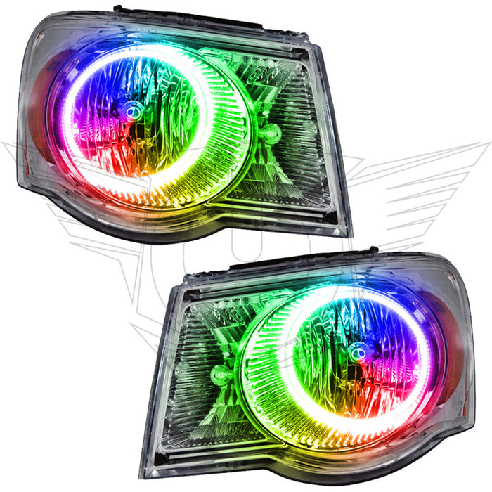 2007-2009 Chrysler Aspen Pre-Assembled Headlights with ColorSHIFT LED halo rings.