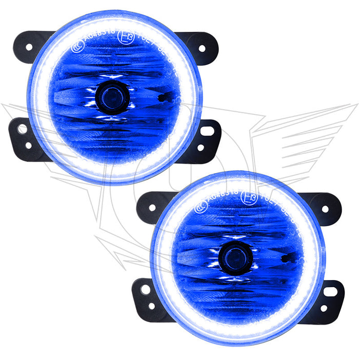 2011-2014 Dodge Charger Pre-Assembled Fog Lights with blue LED halo rings.
