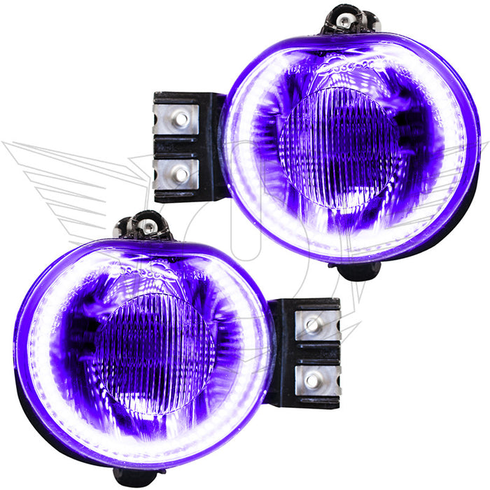 2002-2005 Dodge Ram Pre-Assembled Halo Fog Lights with purple LED halo rings.